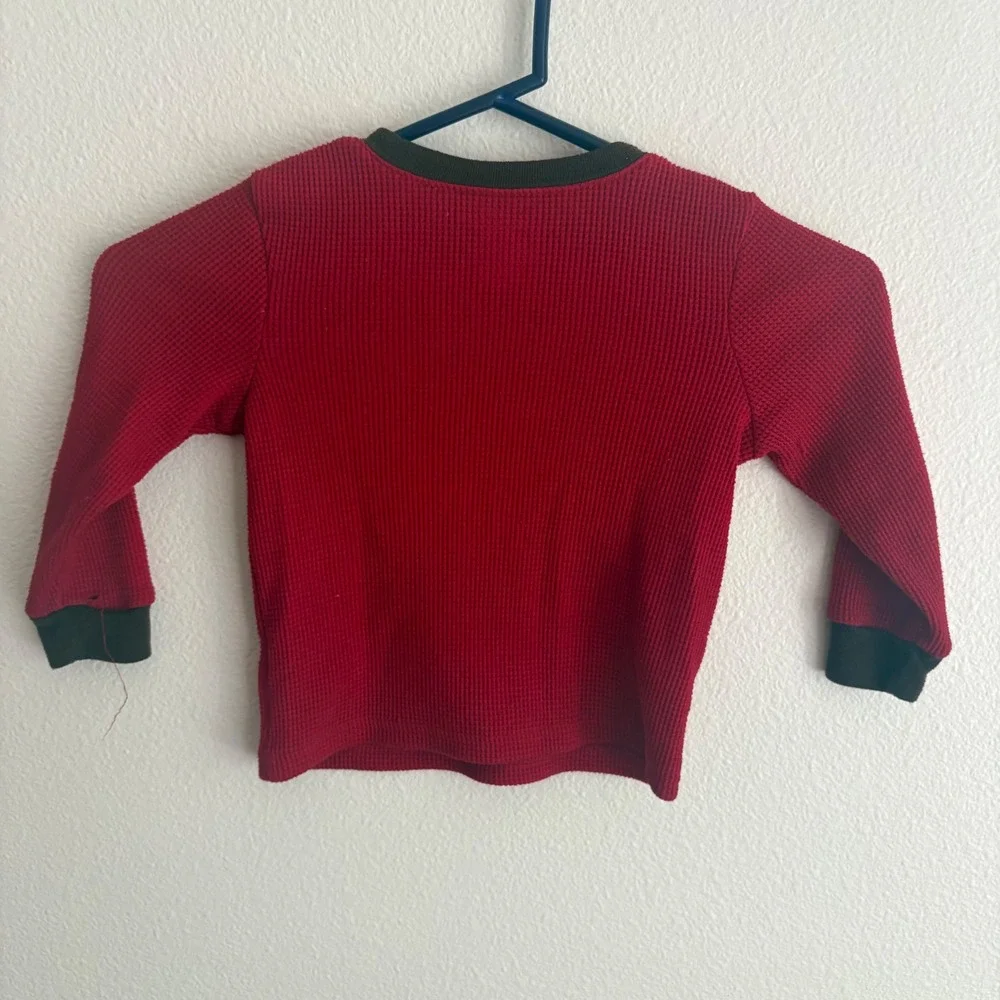 Carters Boys 3T Red Waffle Knit Thermal Pajama Top Monkey Truck Graphic AMG0432